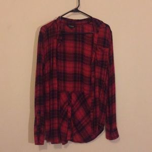 Red/Black Plaid Flannel button up with back detail